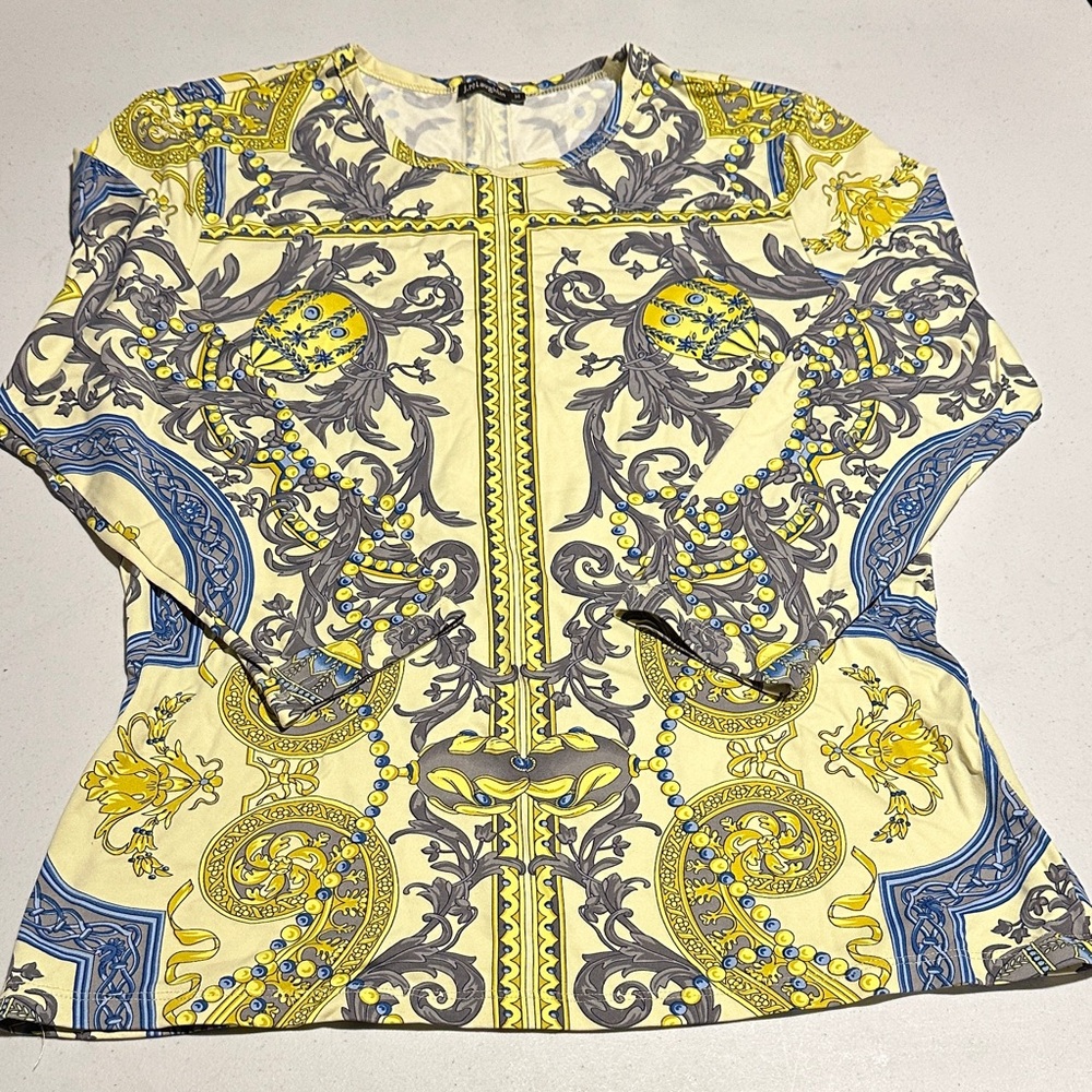 J. Mclaughlin Yellow And Blue Patterned Blouse - image 1